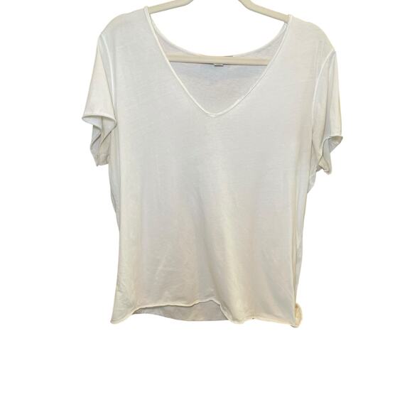 ALLSAINTS Women Large Emelyn V-Neck Tonic T-Shirt -‎ Chalk White Cotton Raw Hem - Picture 7 of 12